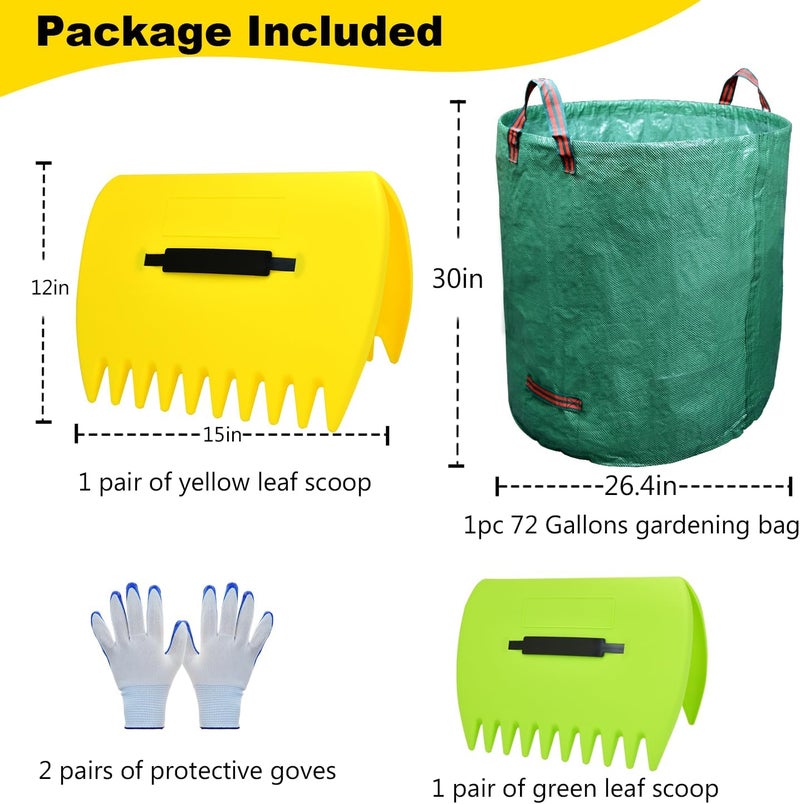 chicarry Leaf Scoops Hand Rakes, Leaf Scoops and Claws with Garden Bag and Gloves, Lightweight Plastic Leaf Scoop, Large Leaf Grabbers for Picking Up Leaves, Clippings, Grass(Scoops + Garden Bag) - Image 3